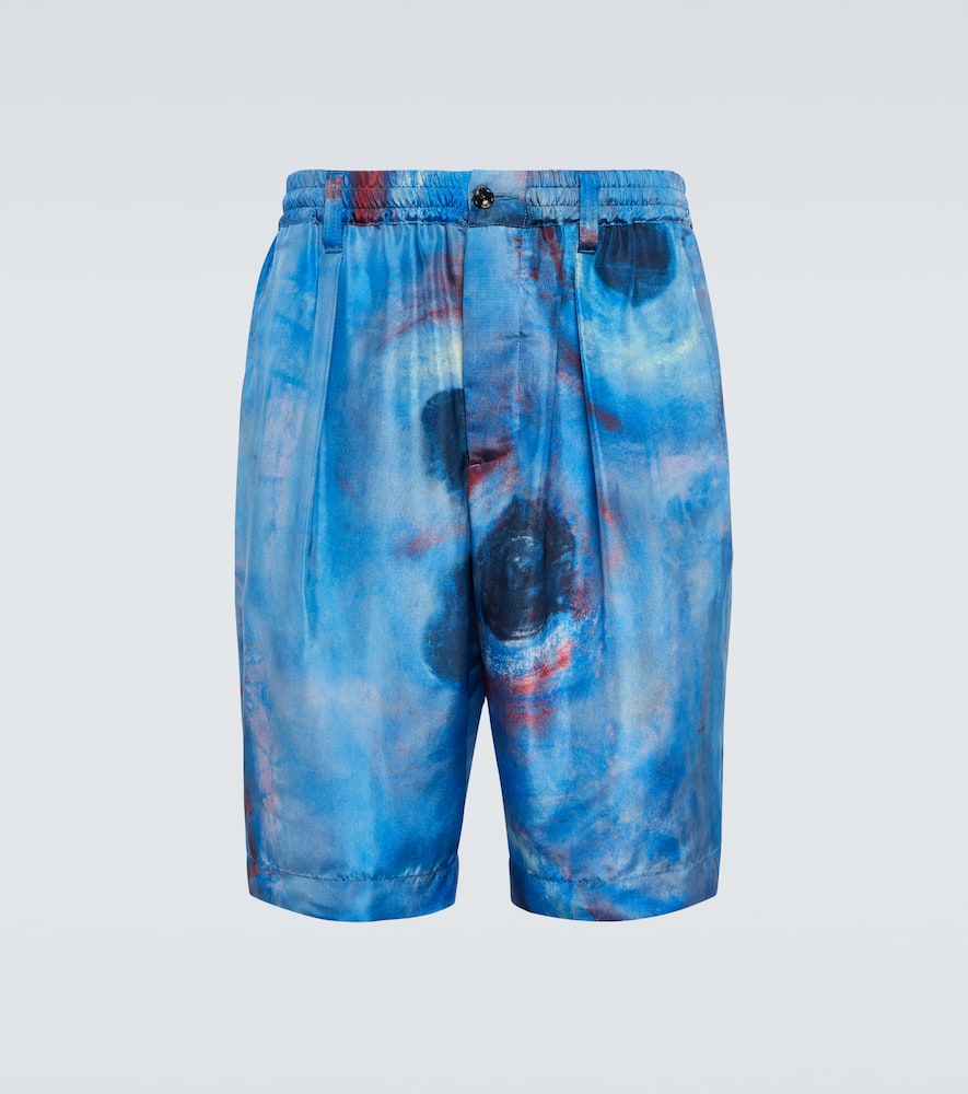 Shop Marni Printed Silk Shorts In Cobalt