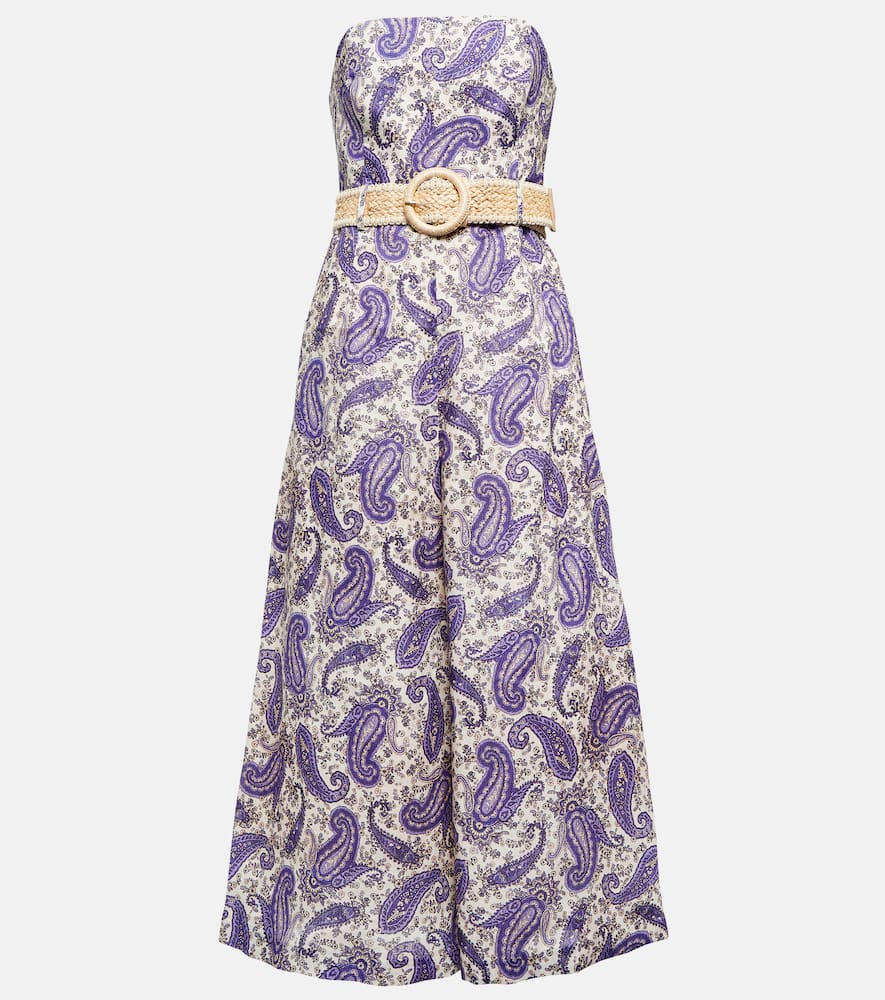 Zimmermann Devi Paisley Strapless Jumpsuit In Indigo/cream Paisley