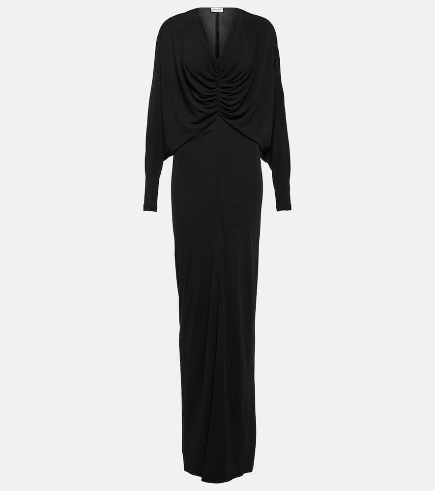 Saint Laurent V-neck Draped Dress In Black