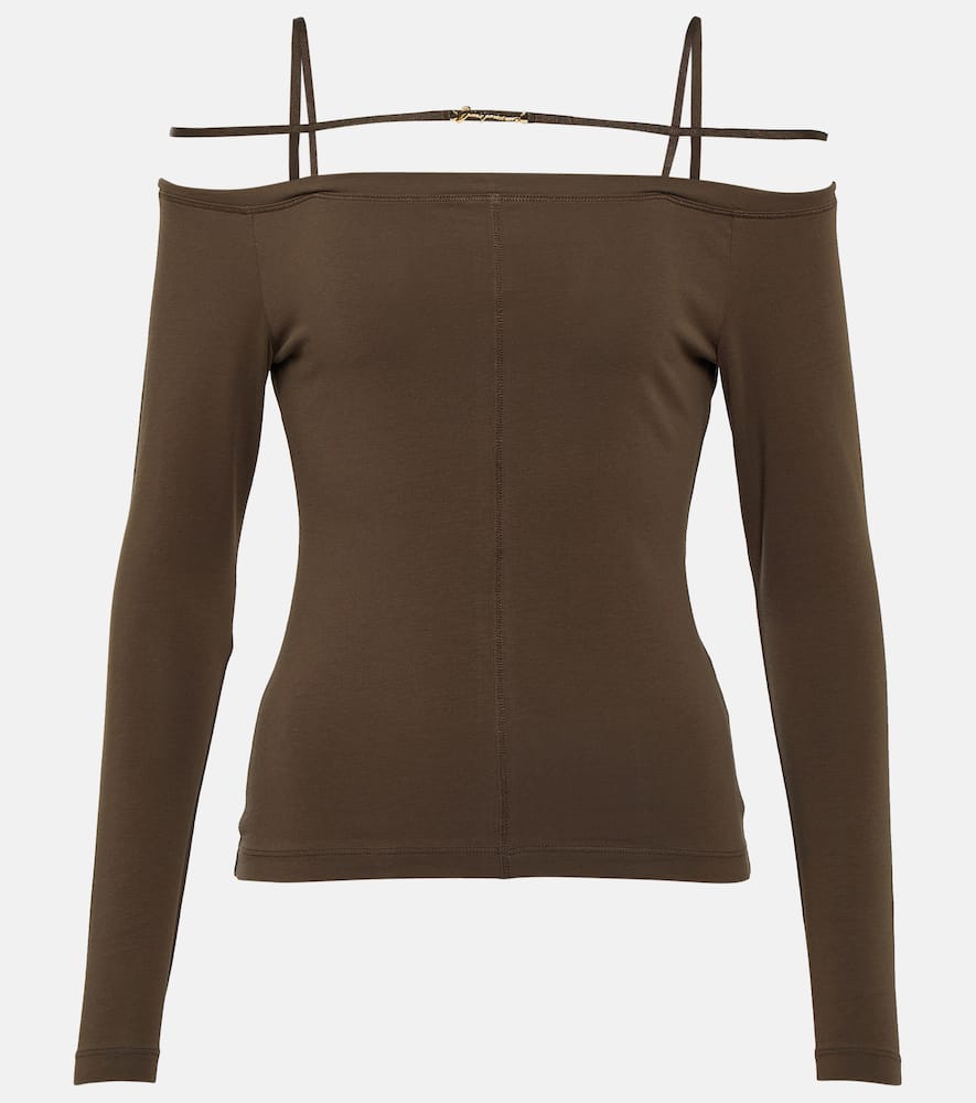 Jacquemus Sierra Off-the-shoulder Stretch Cotton-jersey Top In Brown
