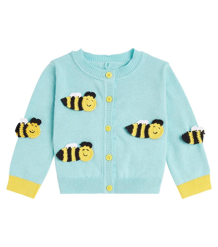 Stella Mccartney Light Blue Cardigan For Baby Girl With Bees In Blue