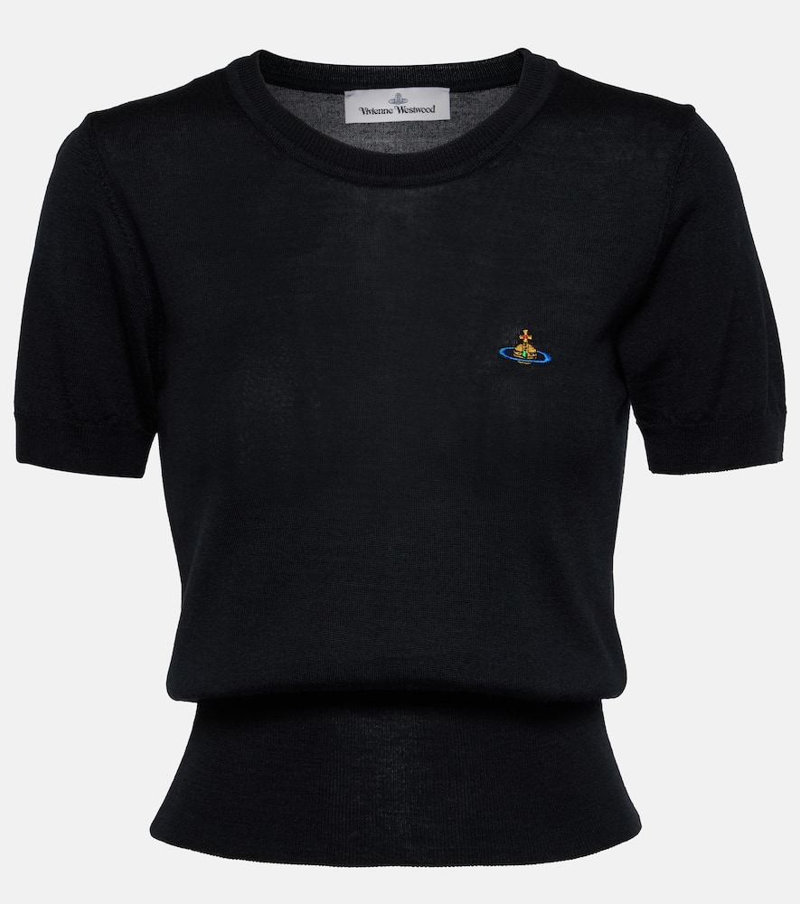 Vivienne Westwood Orb Embroidered Short-sleeved Knit Top In Black