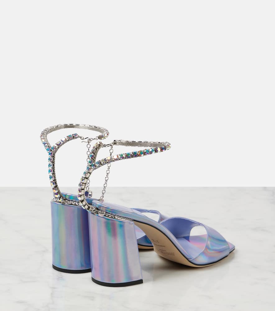 Shop Jimmy Choo Saeda Embellished Metallic Leather Sandals In Purple