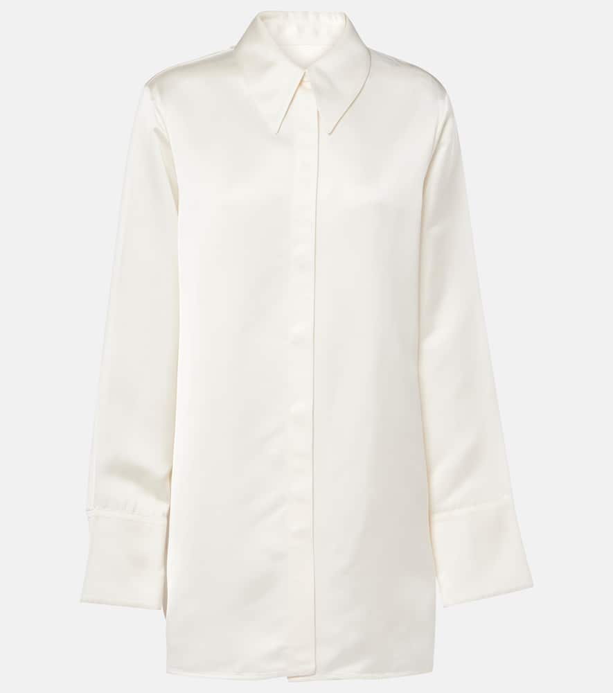 Jil Sander Oversized Shirt In White Satin In Beige