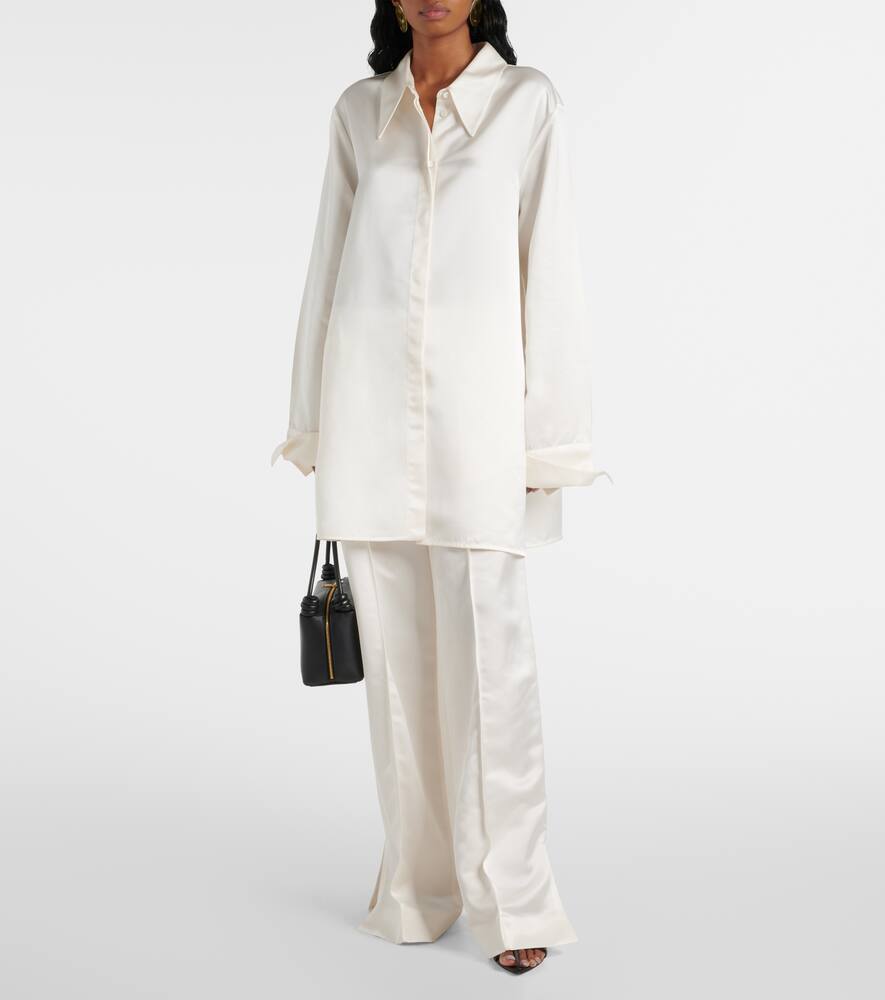 Jil Sander Oversized Shirt In White Satin In Beige