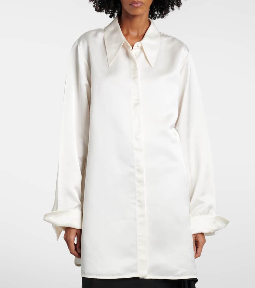 Jil Sander Oversized Shirt In White Satin In Beige