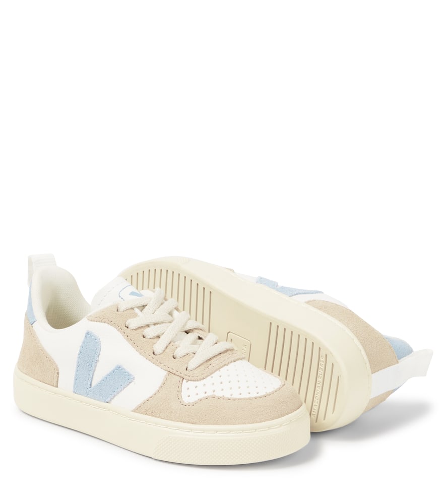 Veja V-10 Suede-trimmed Leather Sneakers In Multicoloured