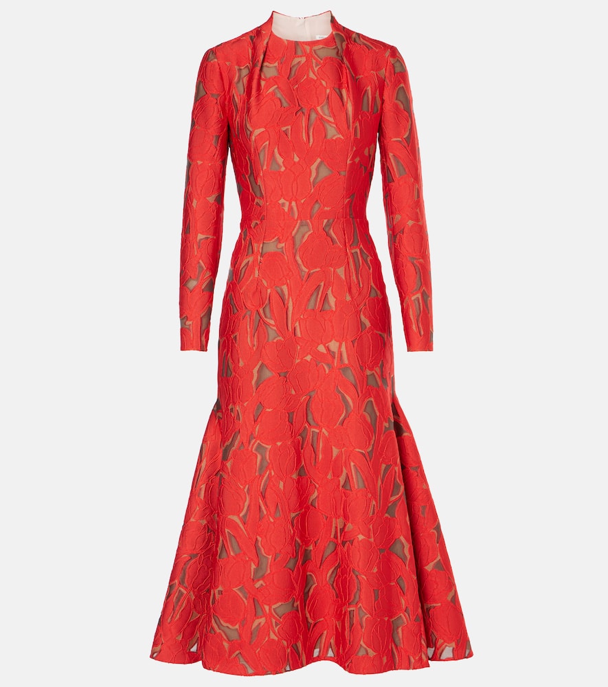 Emilia Wickstead Seneca Pintucked Brocade Midi Dress In Red