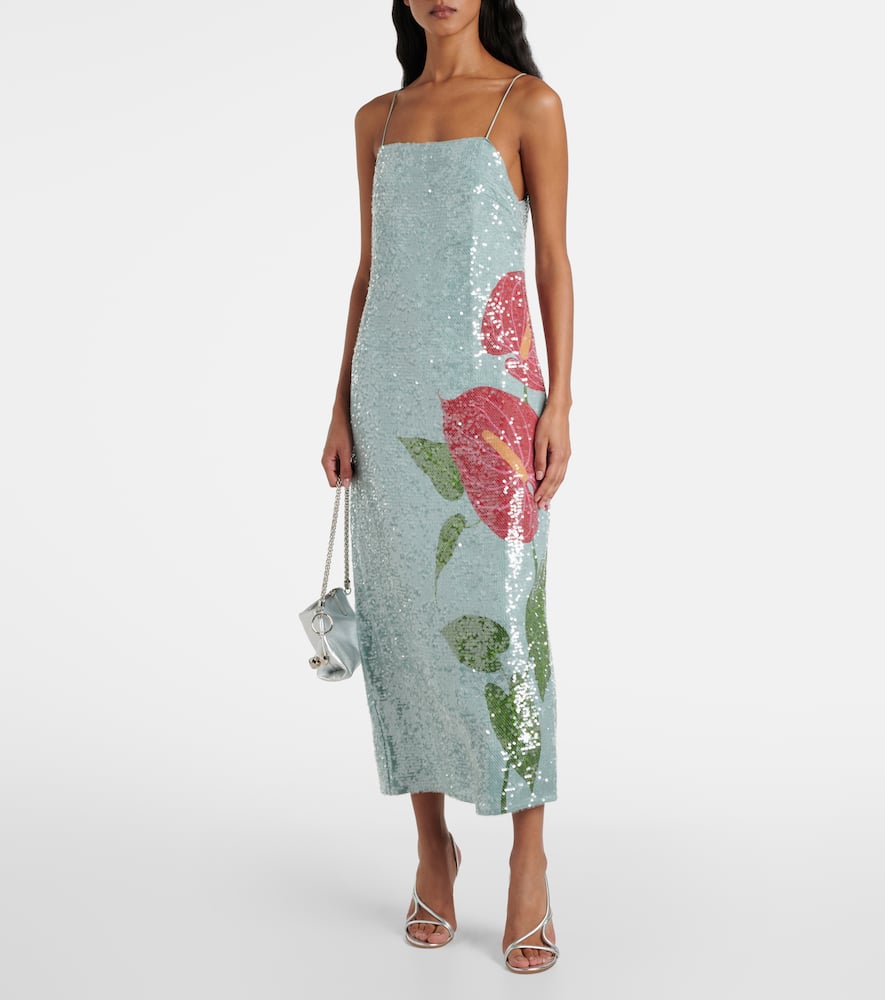 Farm Rio Sequin-embellished Midi Dress In Blue