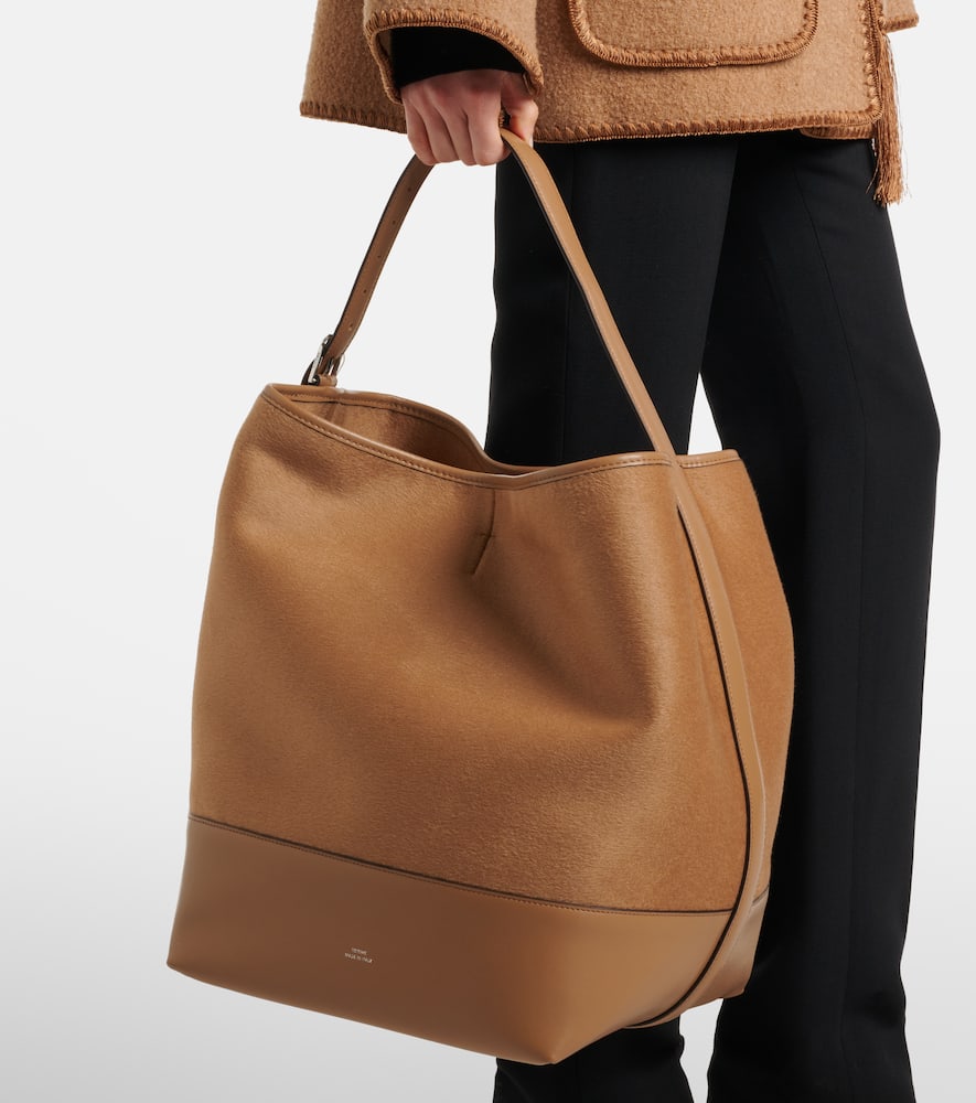 Totême Belted Leather-trimmed Wool Tote Bag In Black