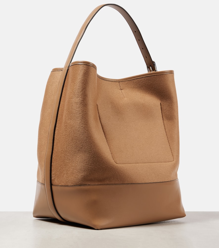 Totême Belted Leather-trimmed Wool Tote Bag In Black