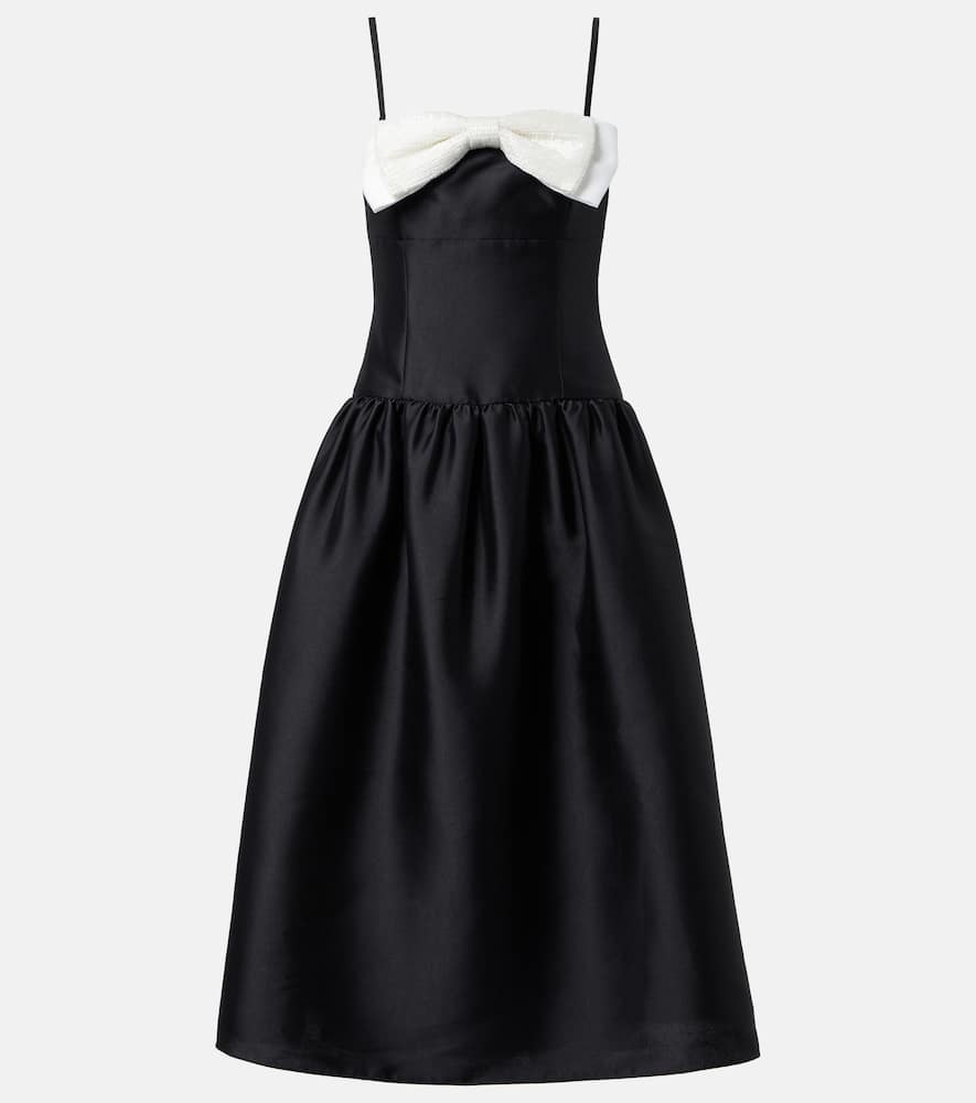Self-portrait Self Portrait Taffeta Contrast Bow Midi Dress Black In Black