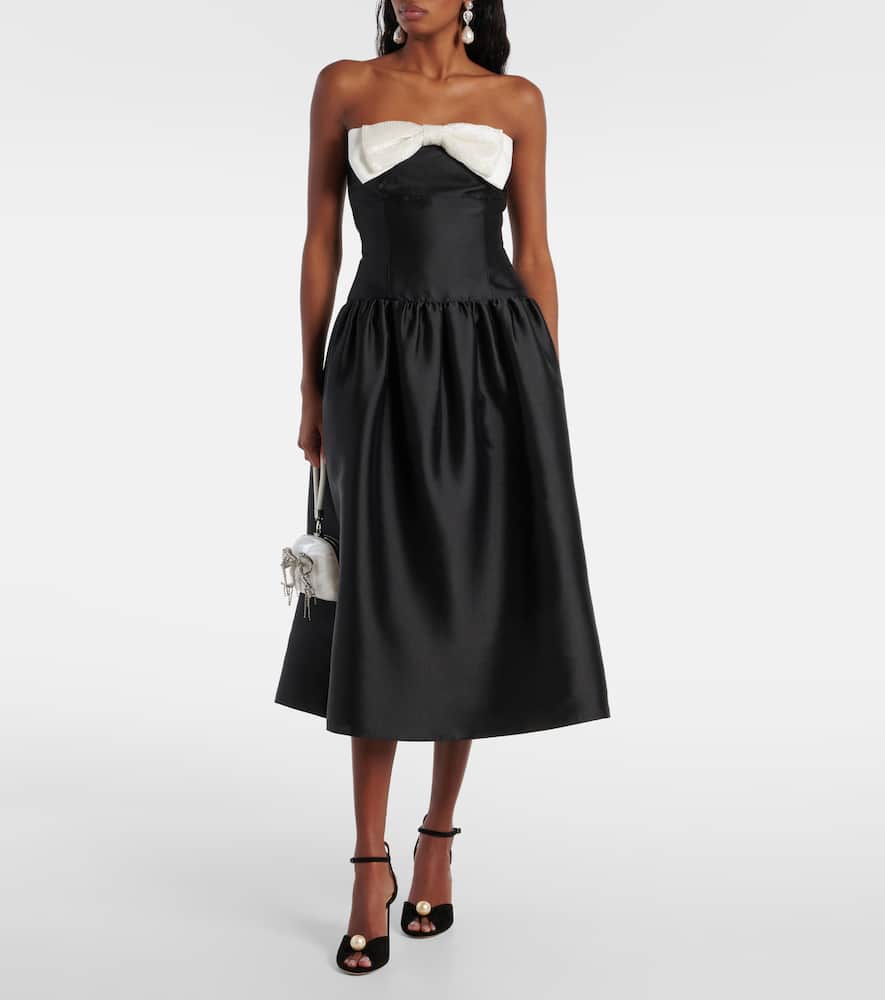 Self-portrait Self Portrait Taffeta Contrast Bow Midi Dress Black In Black