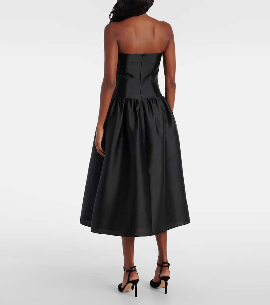 Self-portrait Self Portrait Taffeta Contrast Bow Midi Dress Black In Black