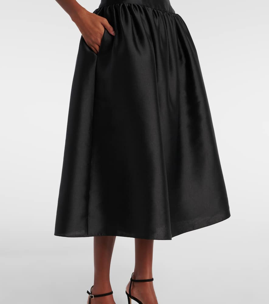 Self-portrait Self Portrait Taffeta Contrast Bow Midi Dress Black In Black