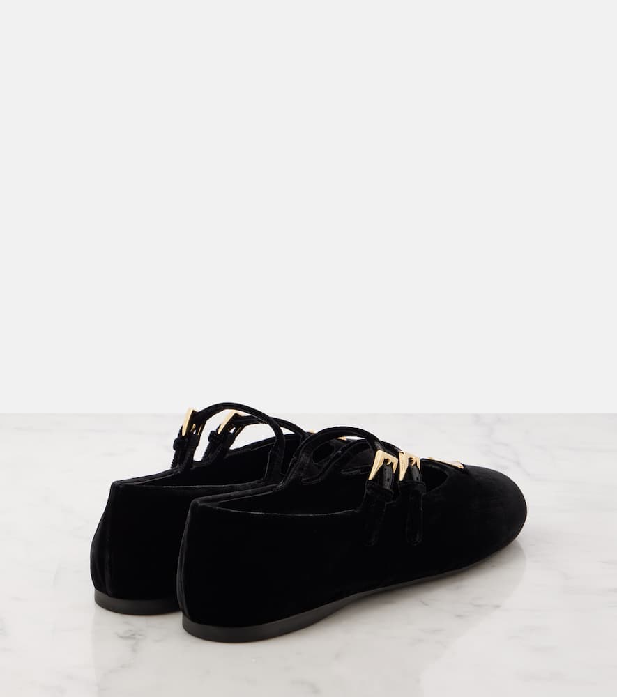 Prada Triangle Logo Velvet Ballet Flats In Black