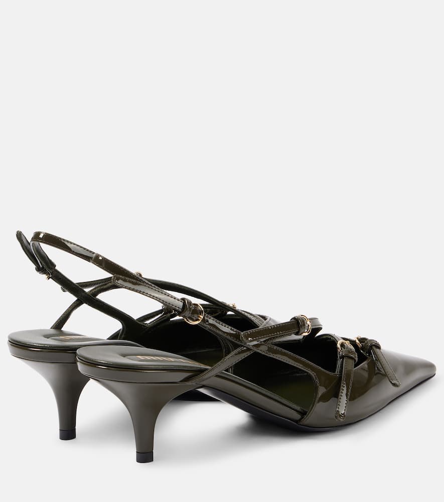Miu Miu Patent Leather Slingback Pumps In Green