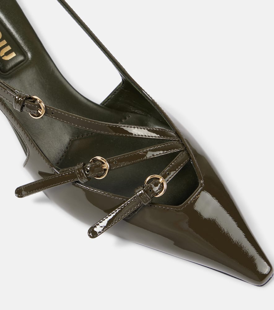 Miu Miu Patent Leather Slingback Pumps In Green