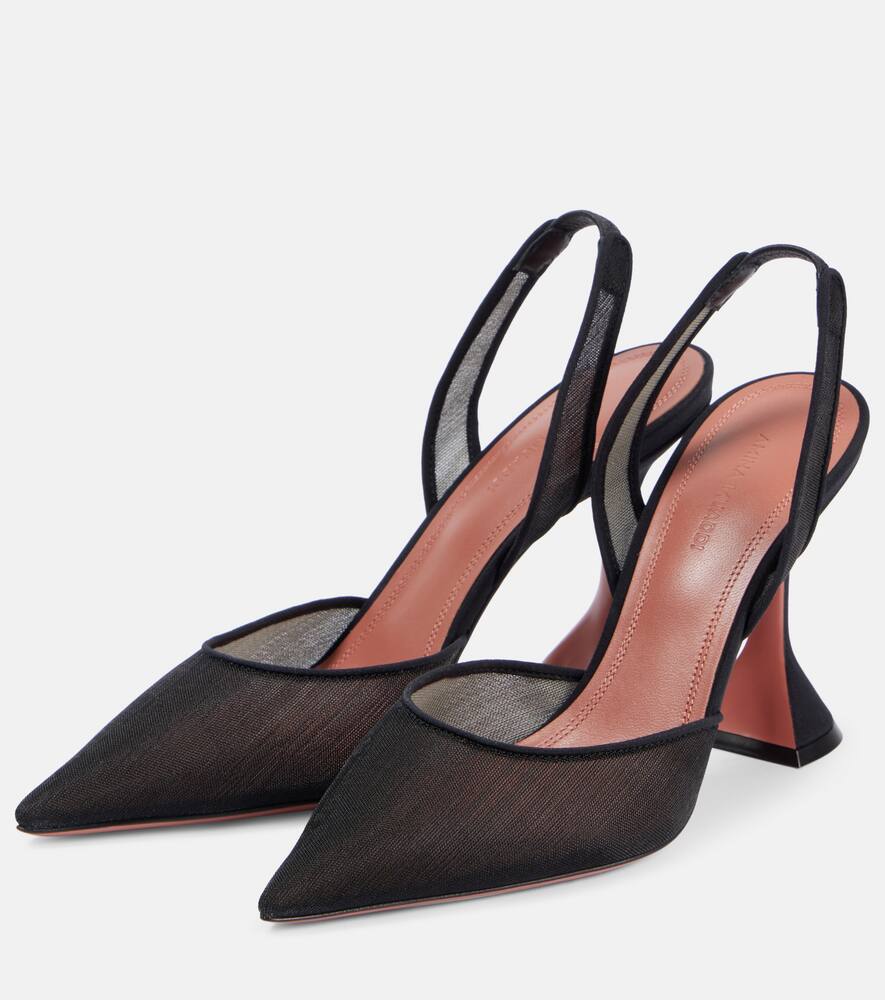 Amina Muaddi Holli Mesh Slingback Pumps In Black
