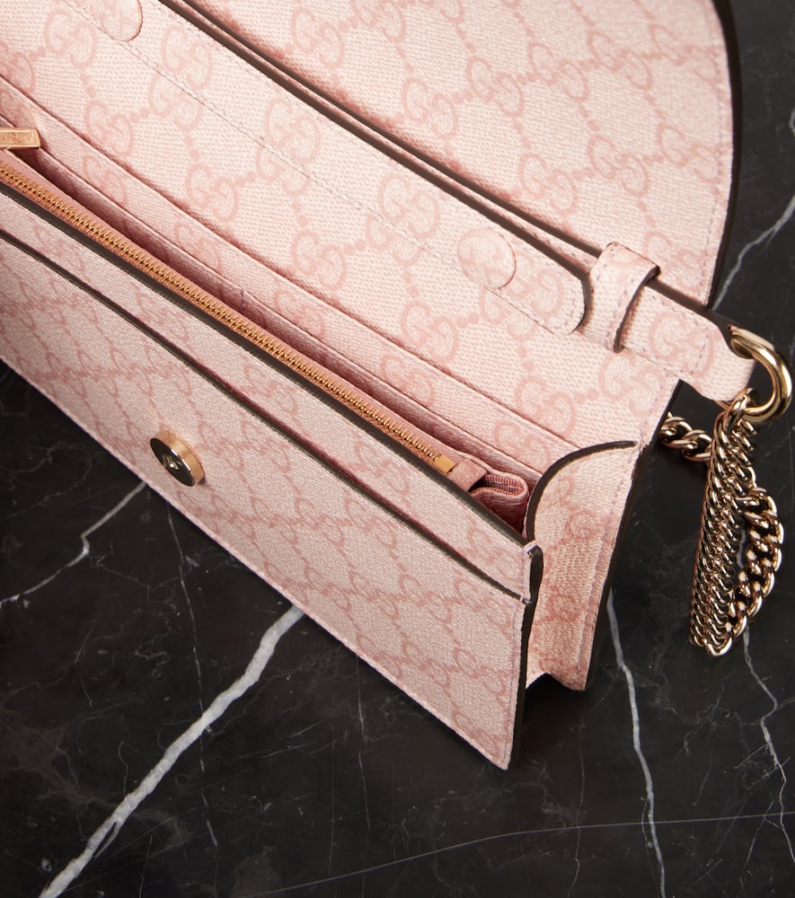 Gucci Gg Emblem Leather-trimmed Wallet On Chain In Pink