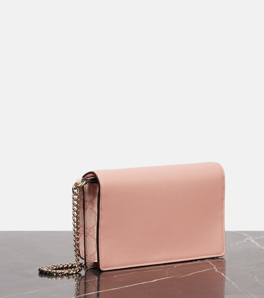 Gucci Gg Emblem Leather-trimmed Wallet On Chain In Pink
