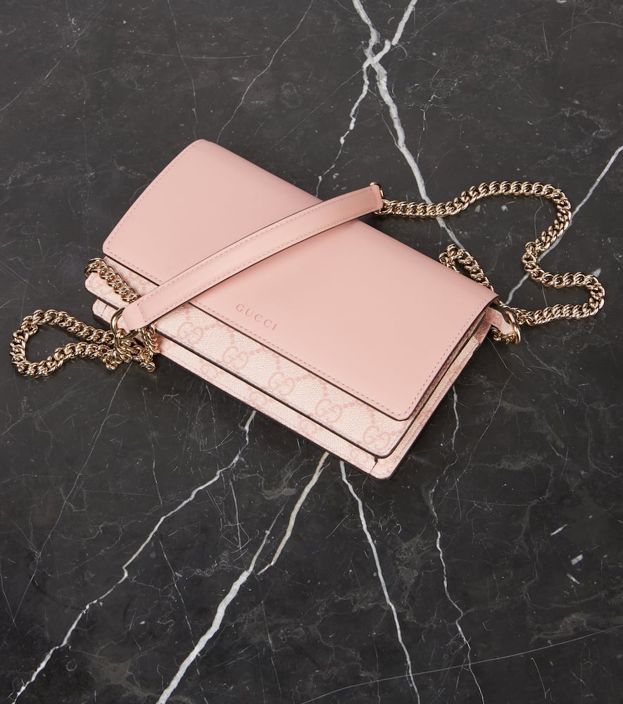 Gucci Gg Emblem Leather-trimmed Wallet On Chain In Pink