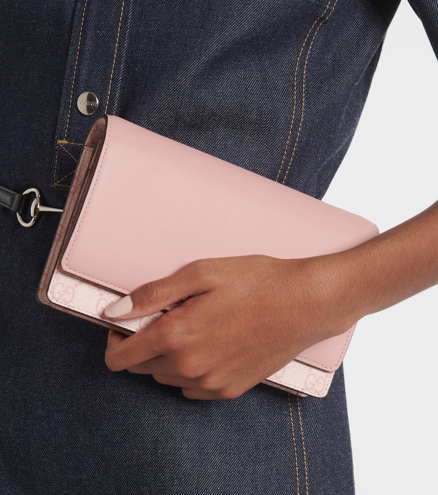 Gucci Gg Emblem Leather-trimmed Wallet On Chain In Pink