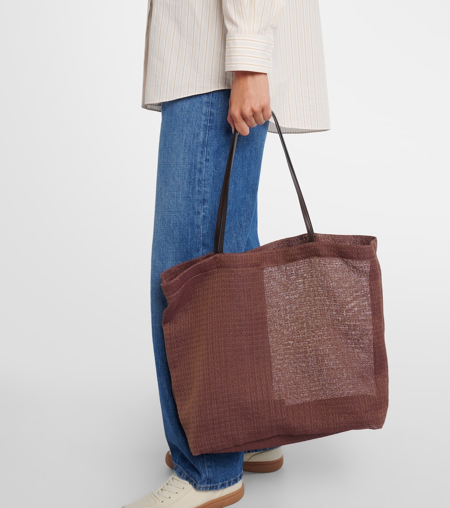 The Row Barn leather-trimmed mesh tote bag