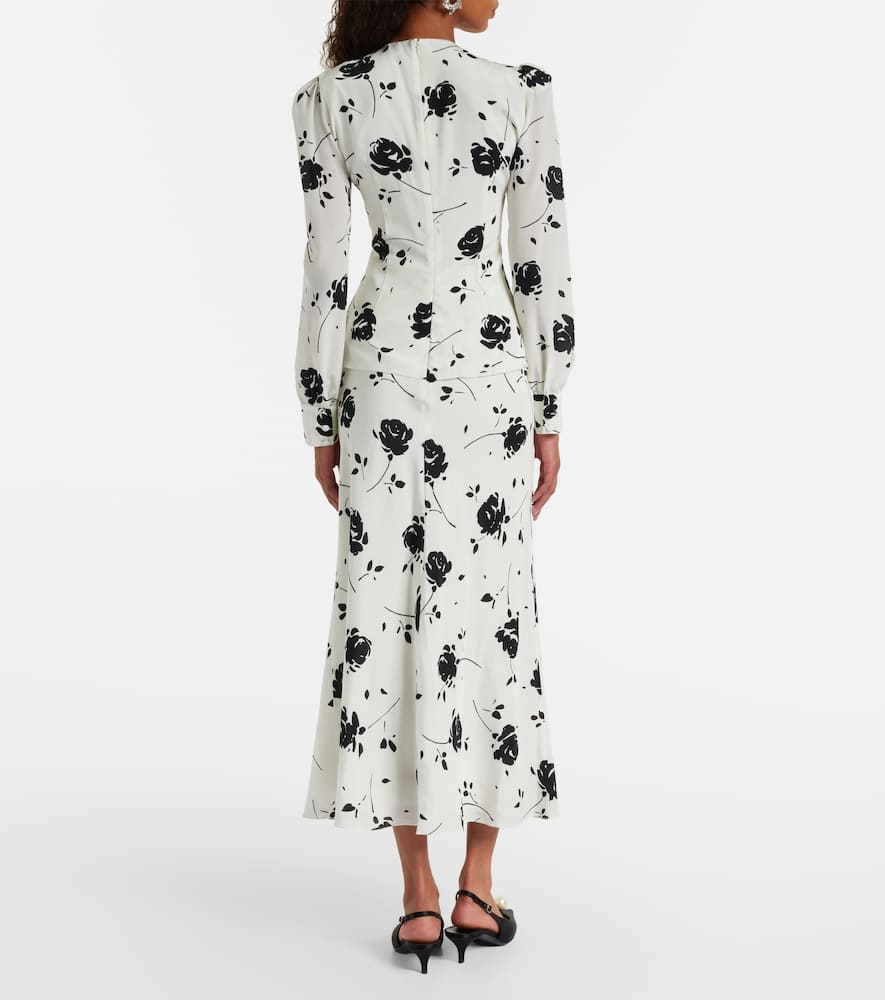 Alessandra Rich Embellished Pleated Floral-print Silk Crepe De Chine Midi Dress In White