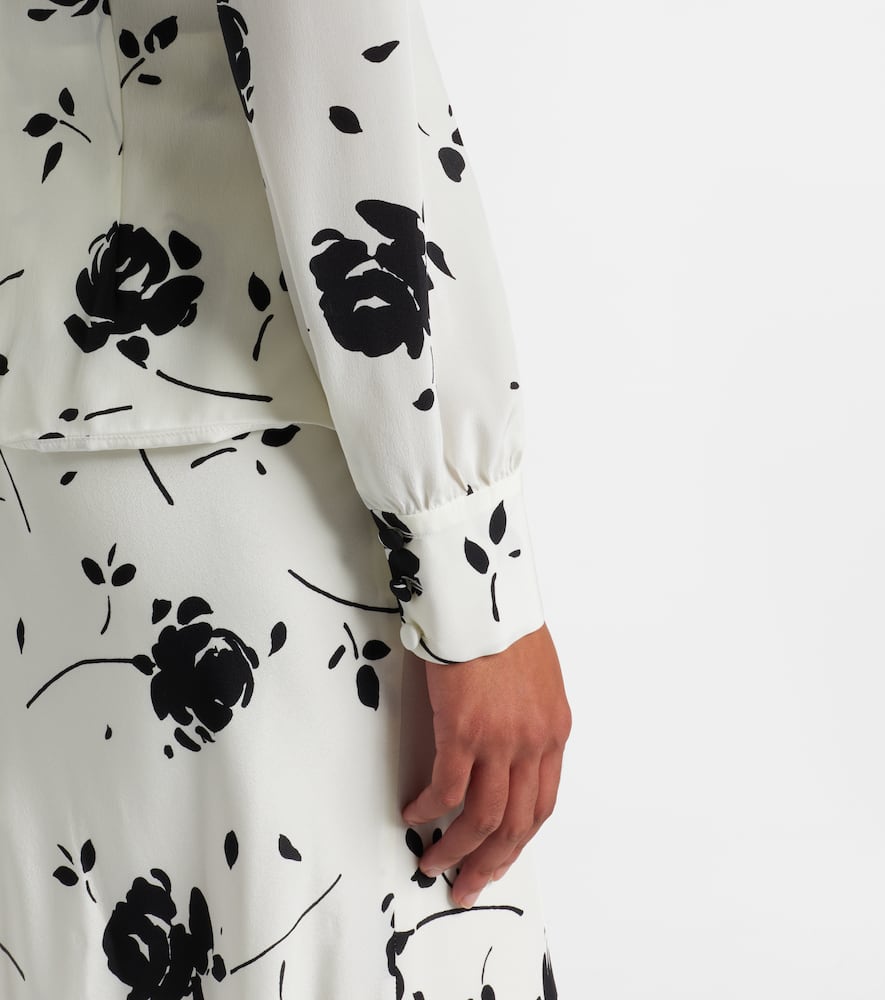 Alessandra Rich Embellished Pleated Floral-print Silk Crepe De Chine Midi Dress In White