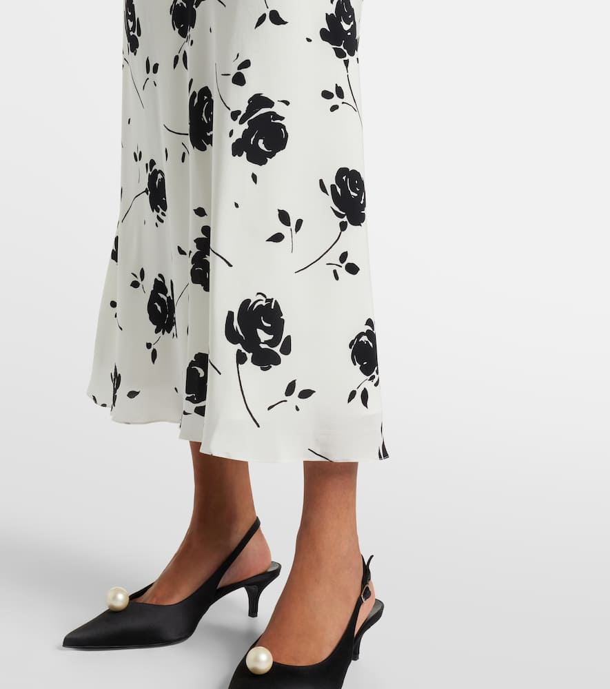 Alessandra Rich Embellished Pleated Floral-print Silk Crepe De Chine Midi Dress In White
