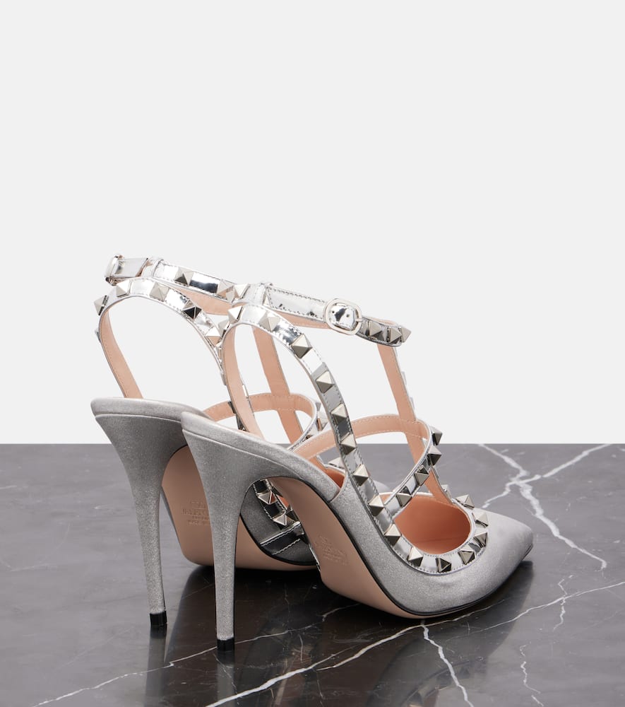 Valentino Rockstud 100 Leather-trimmed Glitter Pumps In Metallic