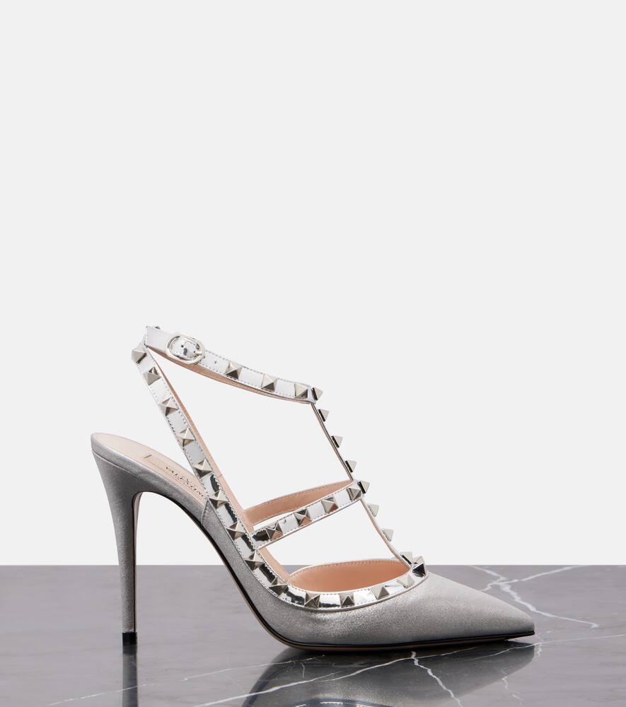 Valentino Rockstud 100 Leather-trimmed Glitter Pumps In Metallic