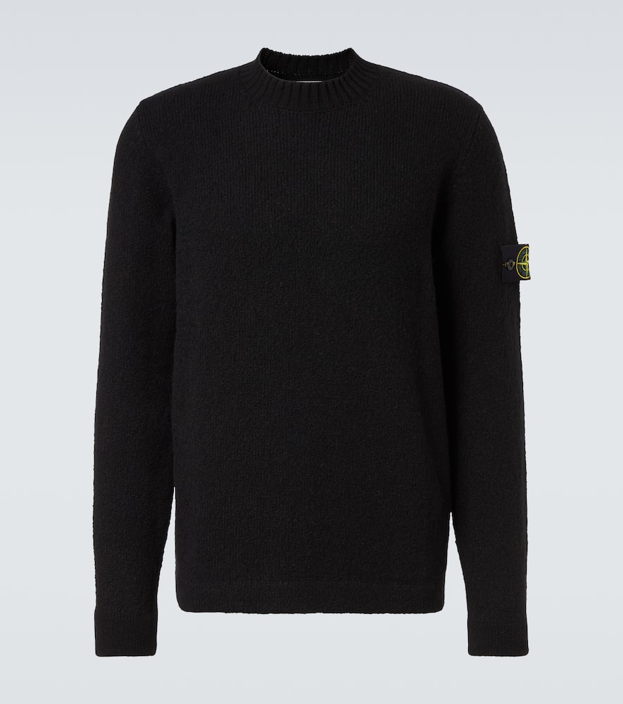 Stone Island Ribbed Knit Sweater With Logo Patch In Black