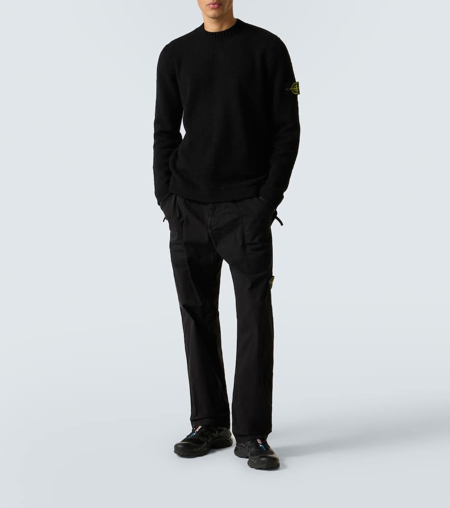 Stone Island Ribbed Knit Sweater With Logo Patch In Black