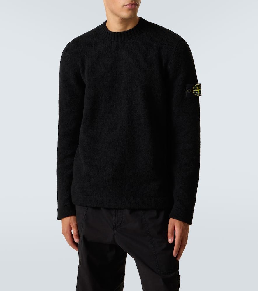Stone Island Ribbed Knit Sweater With Logo Patch In Black