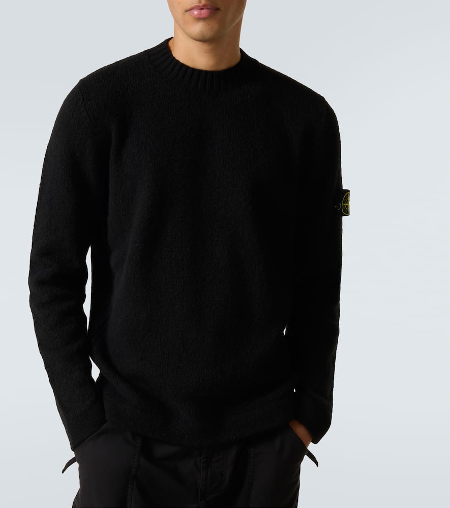 Stone Island Ribbed Knit Sweater With Logo Patch In Black
