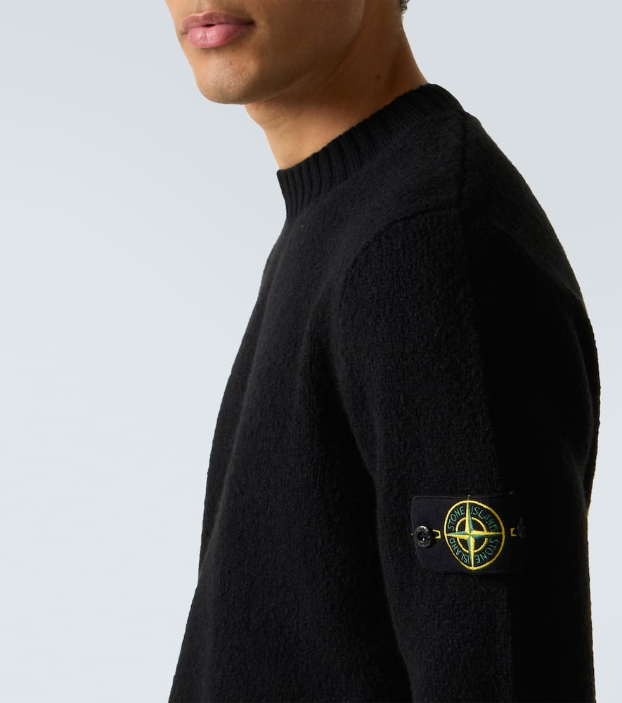 Stone Island Ribbed Knit Sweater With Logo Patch In Black