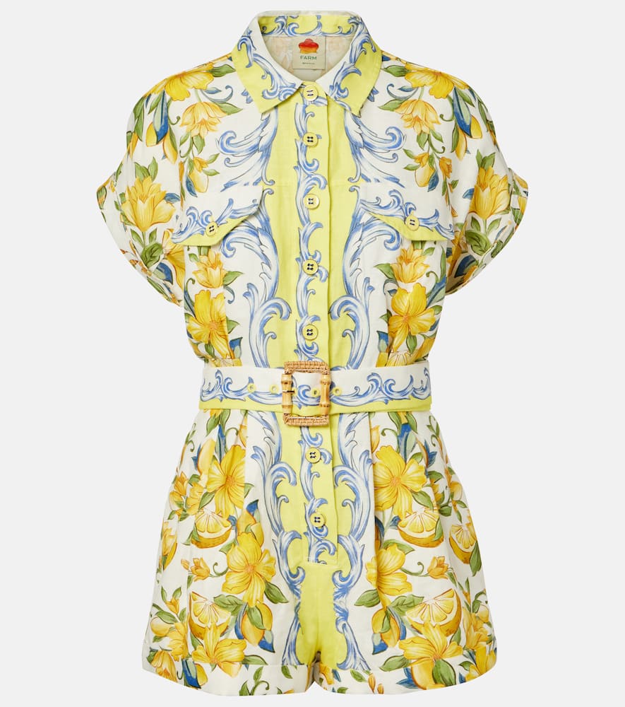 Printed linen romper