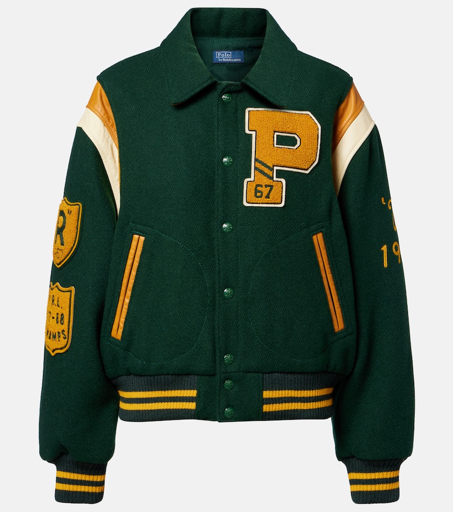 Polo Ralph Lauren Wool Blend Bomber Jacket Featuring Patches In Green