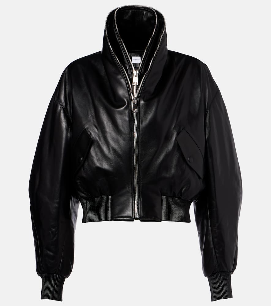Leather bomber jacket