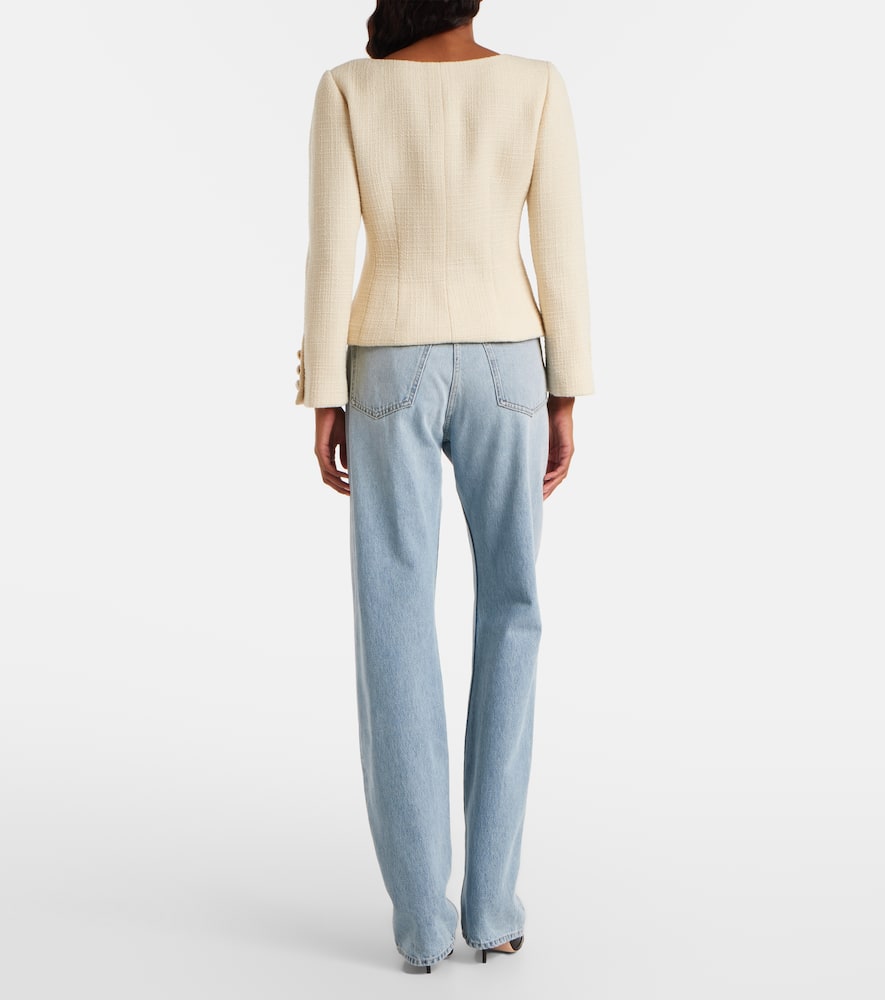 Valentino Bow-detail Cropped Wool-blend Tweed Jacket In Neutral