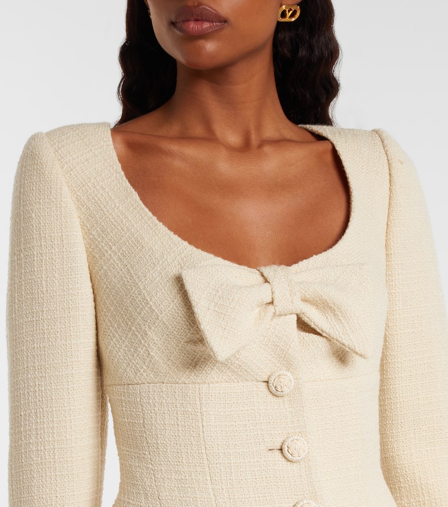 Valentino Bow-detail Cropped Wool-blend Tweed Jacket In Neutral