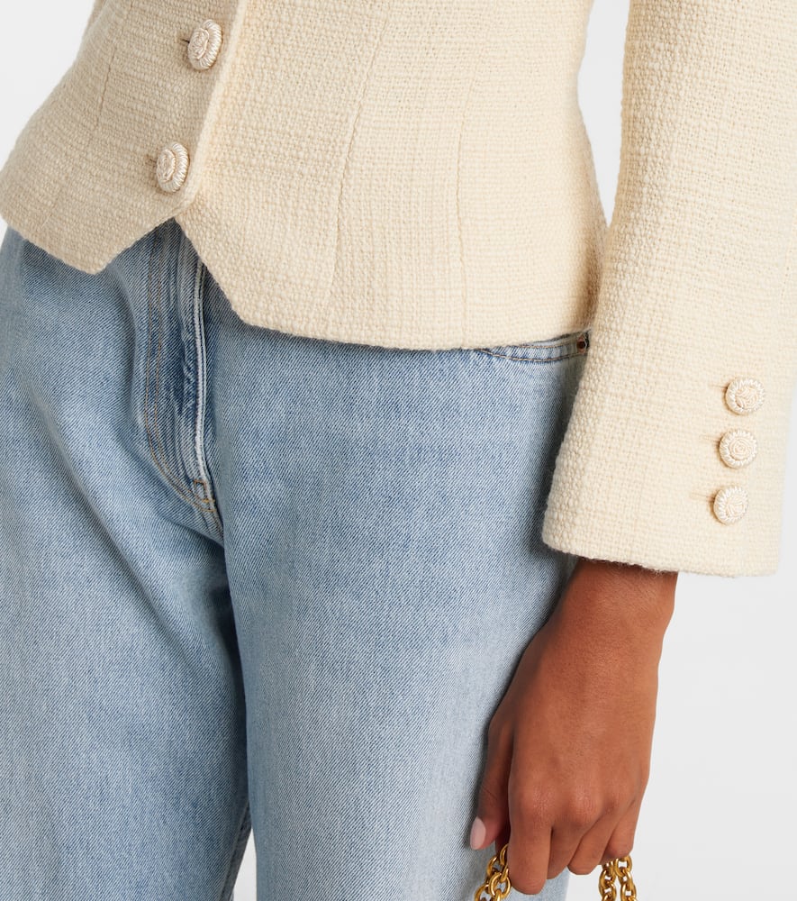Valentino Bow-detail Cropped Wool-blend Tweed Jacket In Neutral