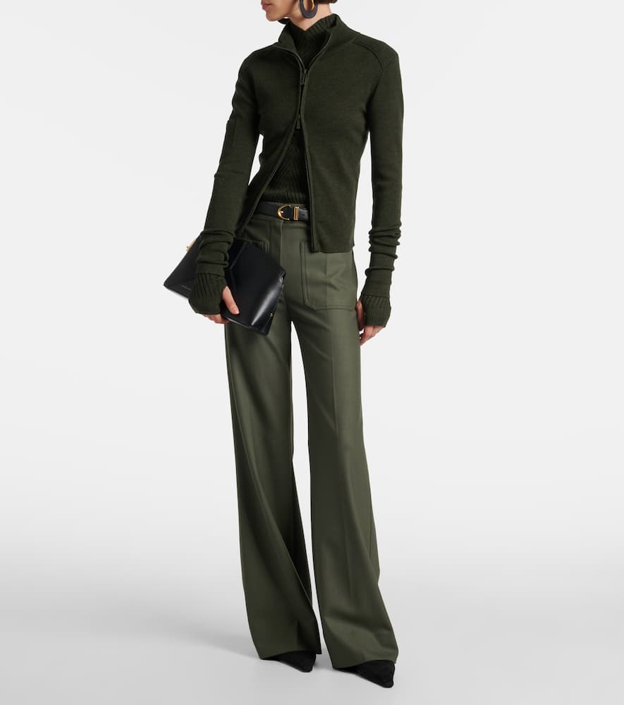 Victoria Beckham Wool-blend Zip-up Sweater In Green