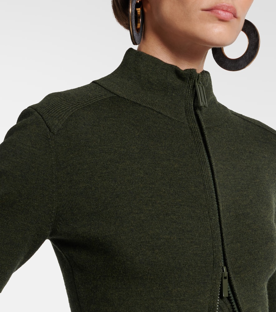 Victoria Beckham Wool-blend Zip-up Sweater In Green