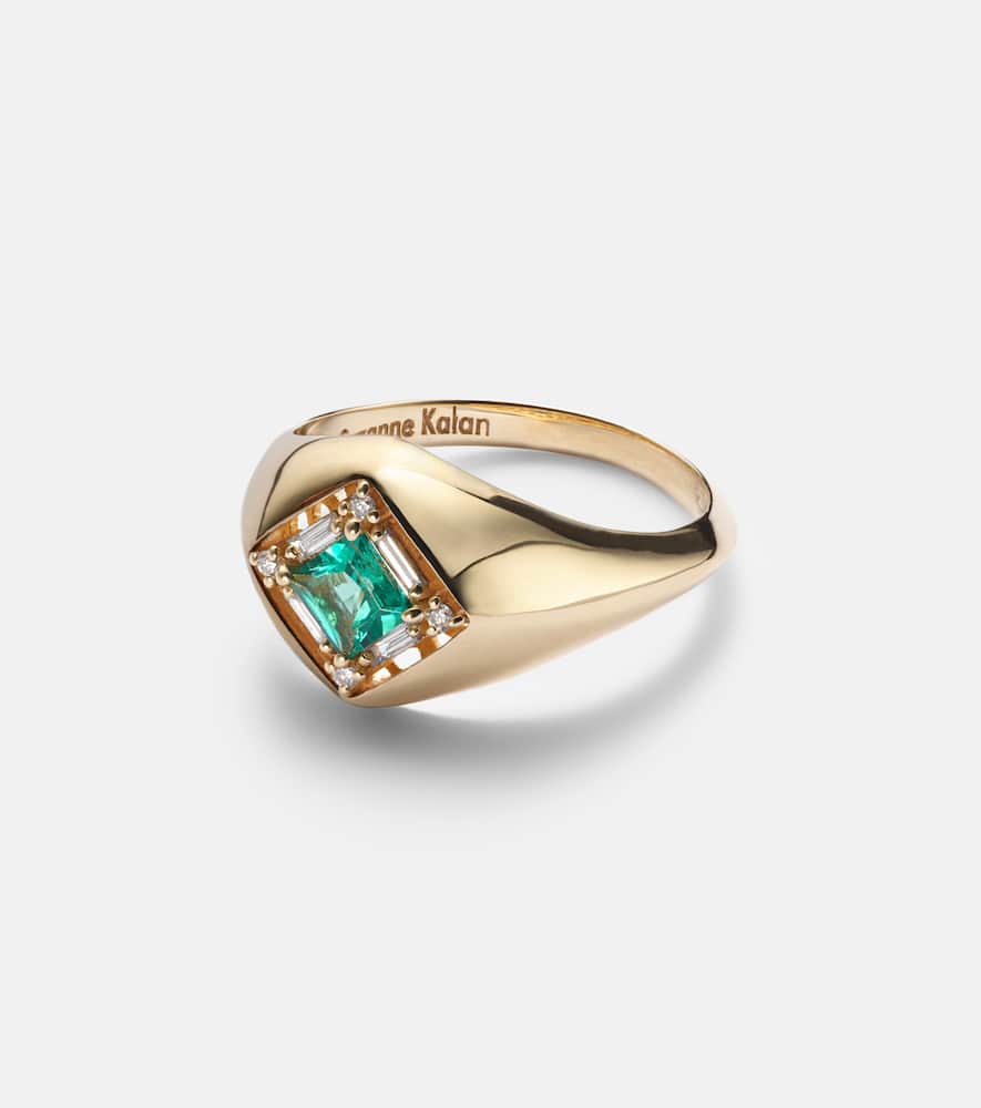 Suzanne Kalan Signet Mini 18kt Gold Ring With Emerald And Diamonds In Gold