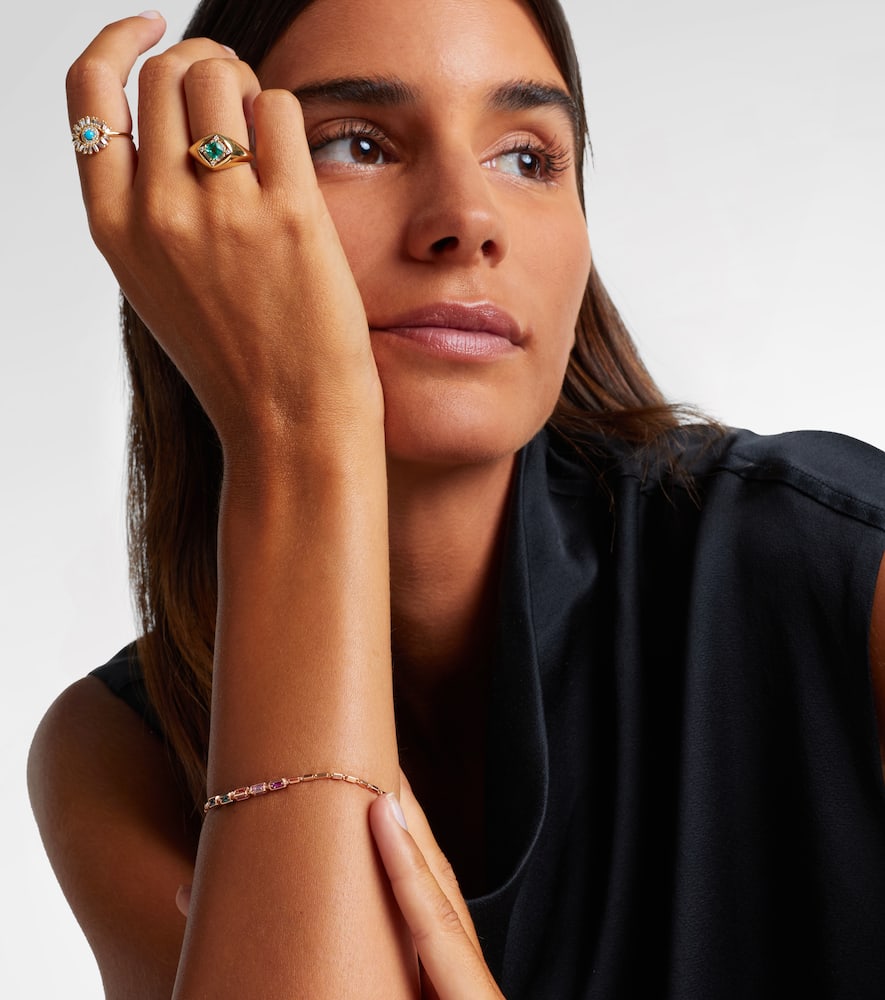 Suzanne Kalan Signet Mini 18kt Gold Ring With Emerald And Diamonds In Gold