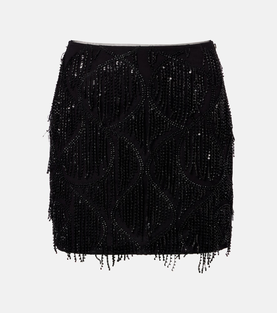 Rotate Birger Christensen Mini Skirt With Fringe And Sequins In Black