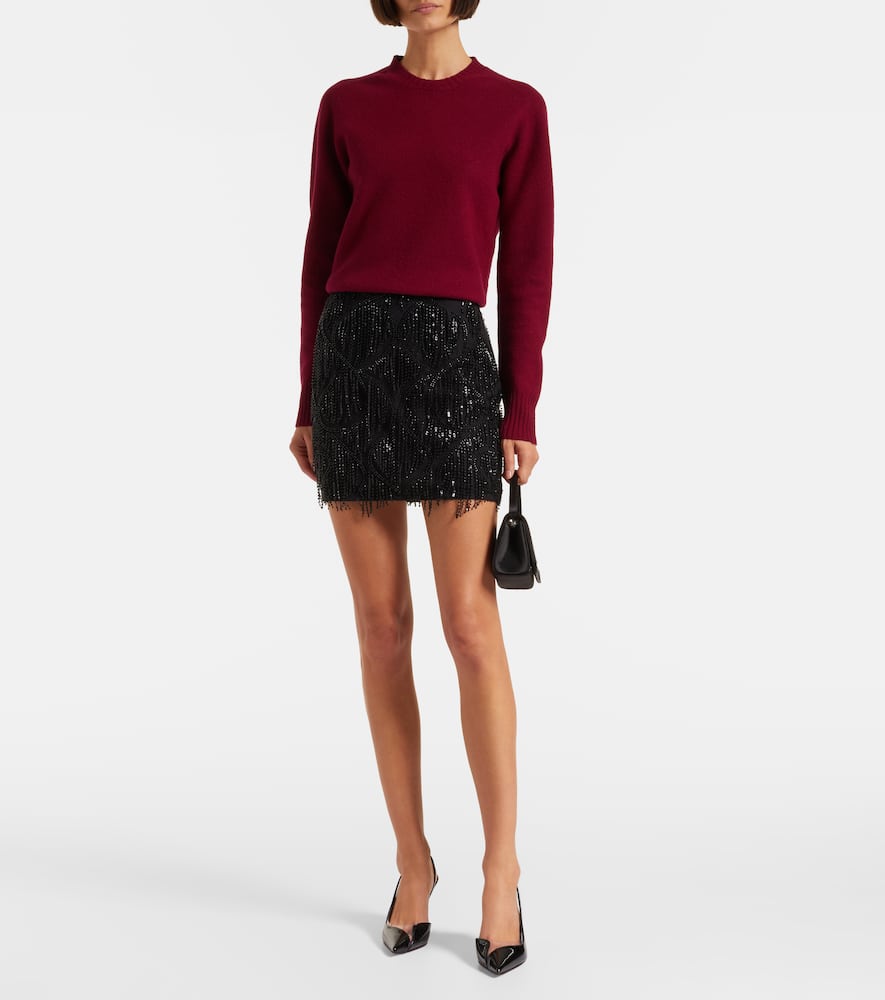 Rotate Birger Christensen Mini Skirt With Fringe And Sequins In Black